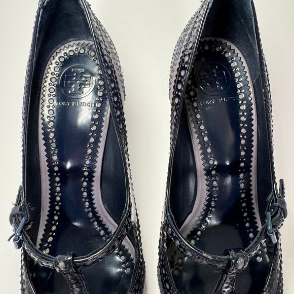 Tory Burch Everly High Heel Pumps Wingtip Design T-Strap Blue Purple Women 8 - Picture 4 of 8
